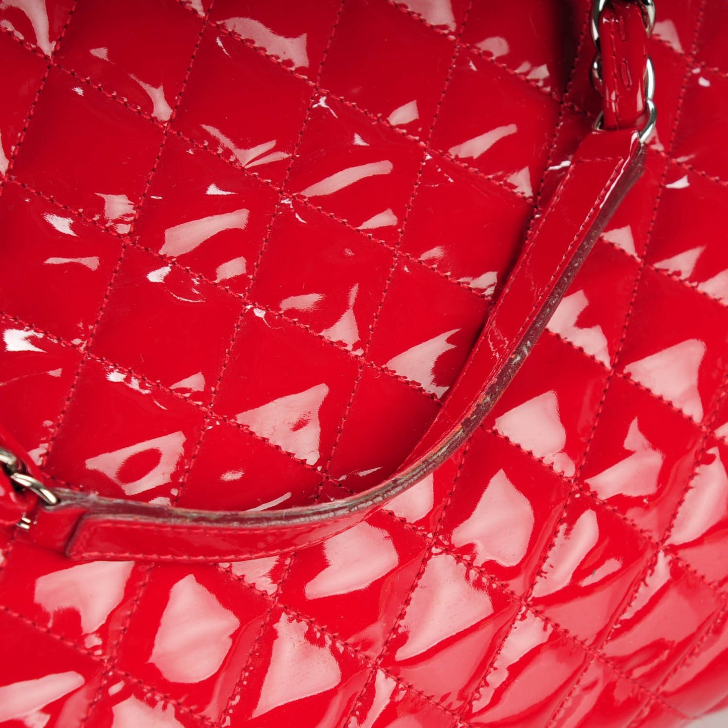 Patent Quilted Large Just Mademoiselle Bowling Bag Red