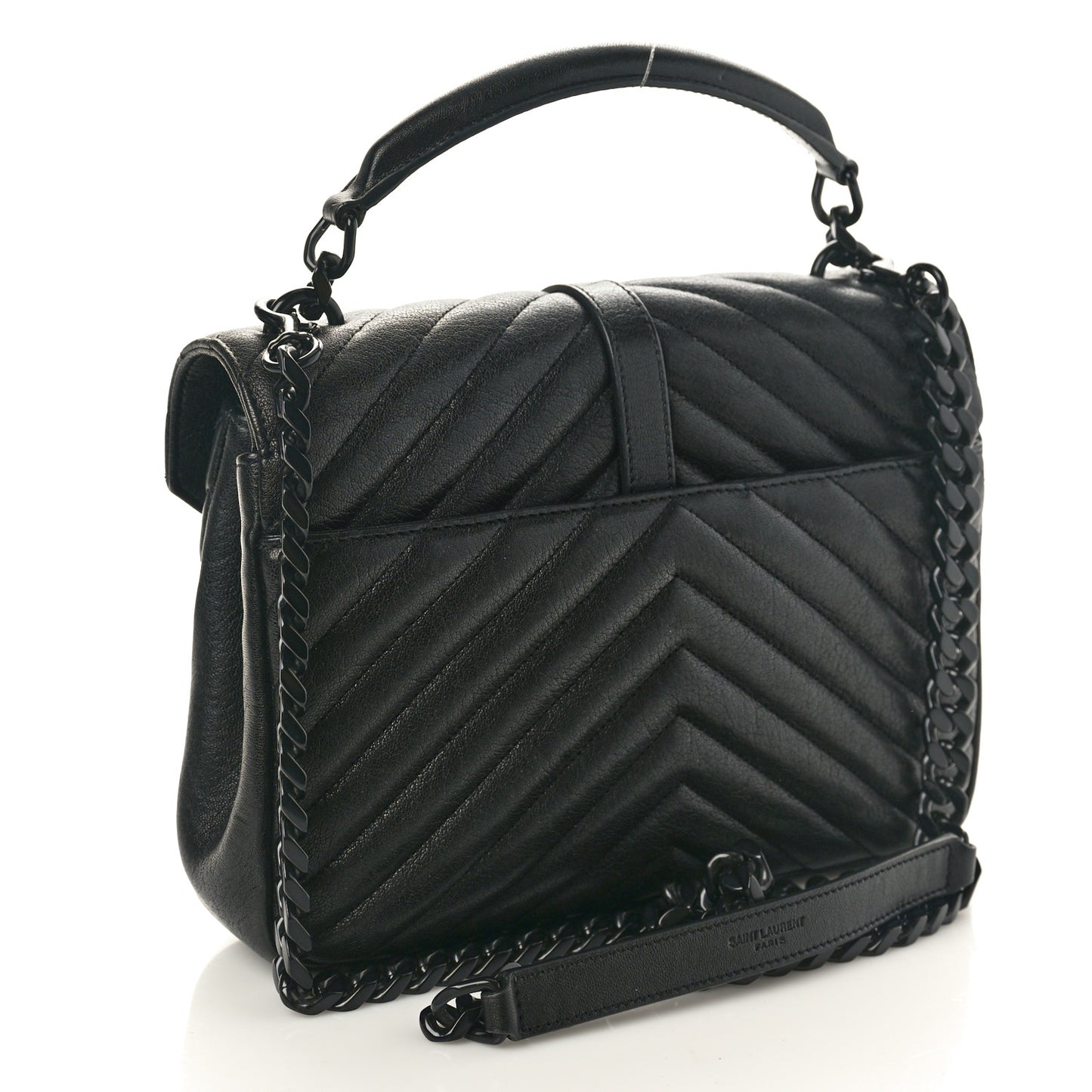 Sheepskin Matelasse Chevron Monogram Monochrome Medium College Bag Black