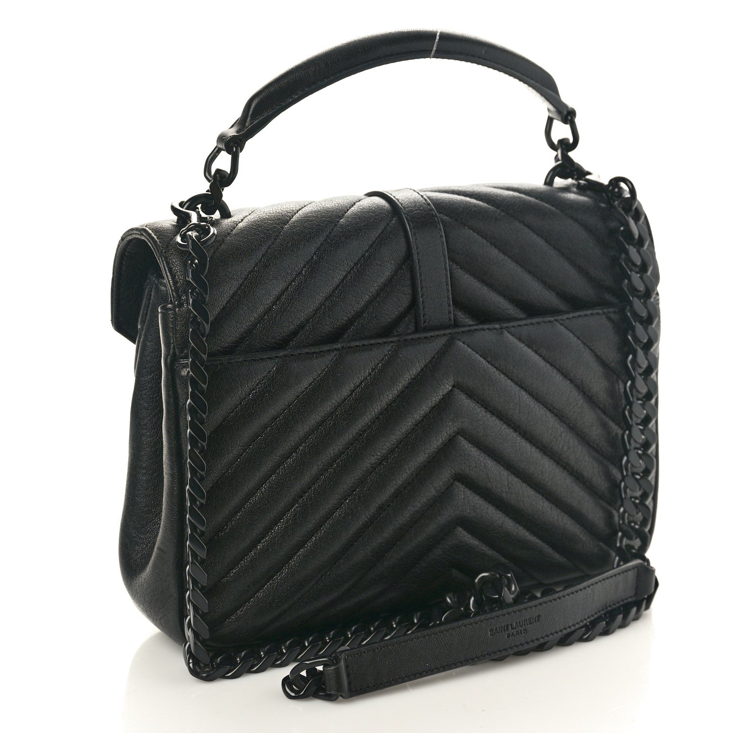 Saint Laurent Sheepskin Matelasse Chevron Monogram Monochrome Medium College Bag Black 2 of 12