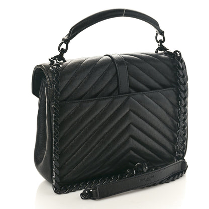 Saint Laurent Sheepskin Matelasse Chevron Monogram Monochrome Medium College Bag Black 2 of 12
