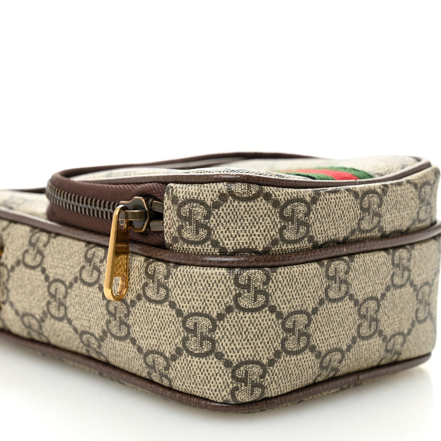 GG Supreme Monogram Web Mini Ophidia Double Zip Messenger Bag Beige New Acero