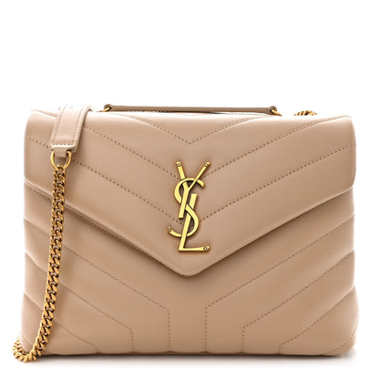 Saint Laurent Calfskin Y Quilted Monogram Small Loulou Chain Satchel Dark Beige 1 of 10