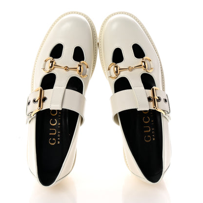 Gucci Cordovan Lux Womens Horsebit Platform Mary Jane Loafers 37.5 Off White 2 of 10