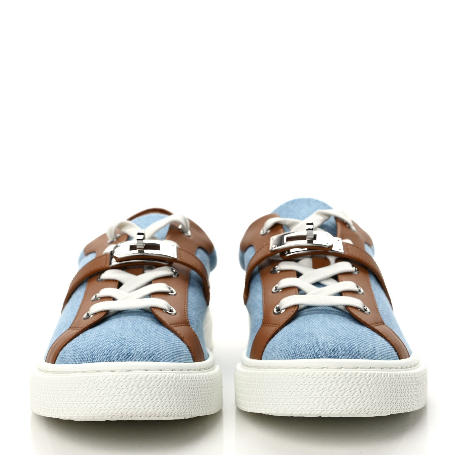 Hermes Denim Calfskin Day Sneakers 40 Blue Clair Gold 2 of 8