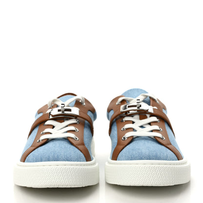Hermes Denim Calfskin Day Sneakers 40 Blue Clair Gold 2 of 8