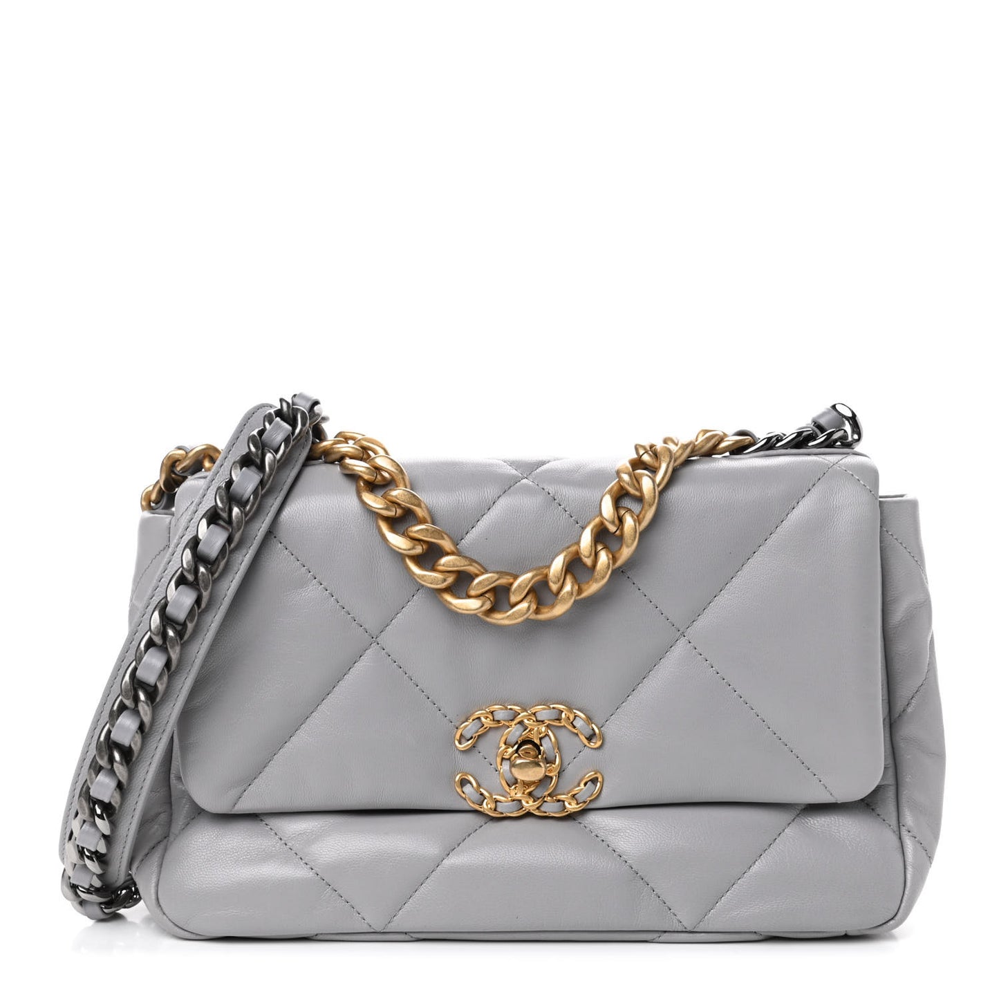 Goatskin Quilted Medium Chanel 19 Flap Grey
