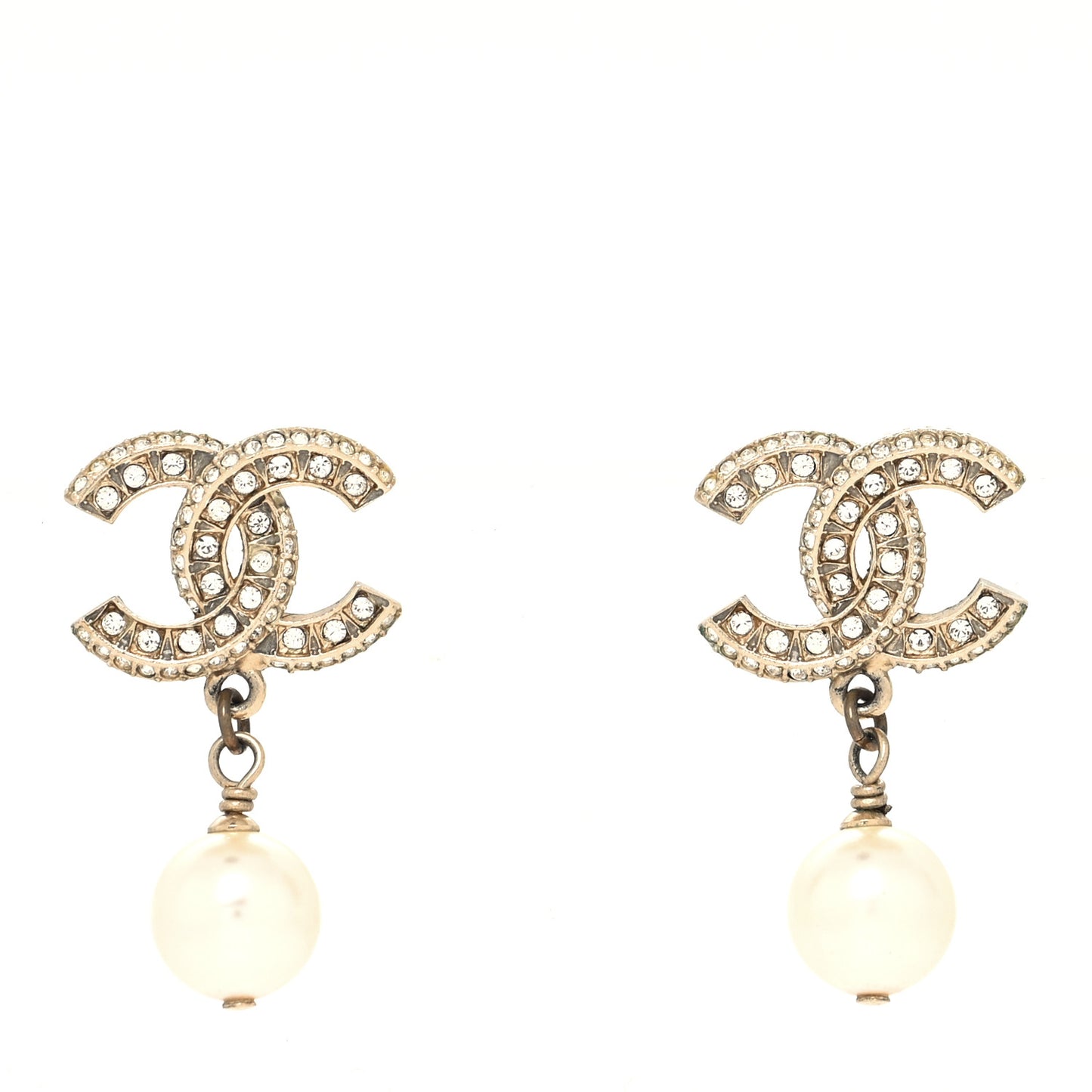 Crystal Textured CC Drop Earrings Gold