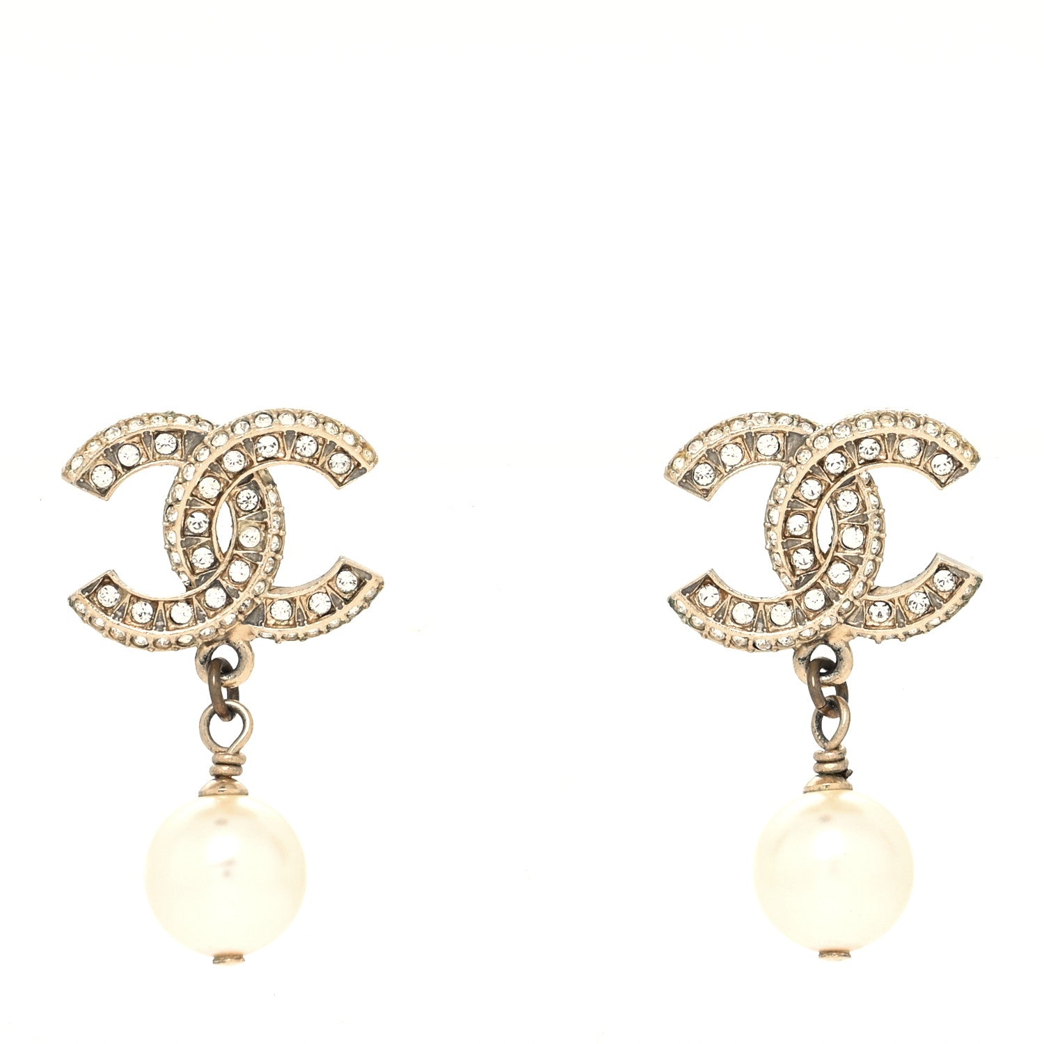 Chanel Crystal Textured CC Drop Earrings Gold 1 of 6