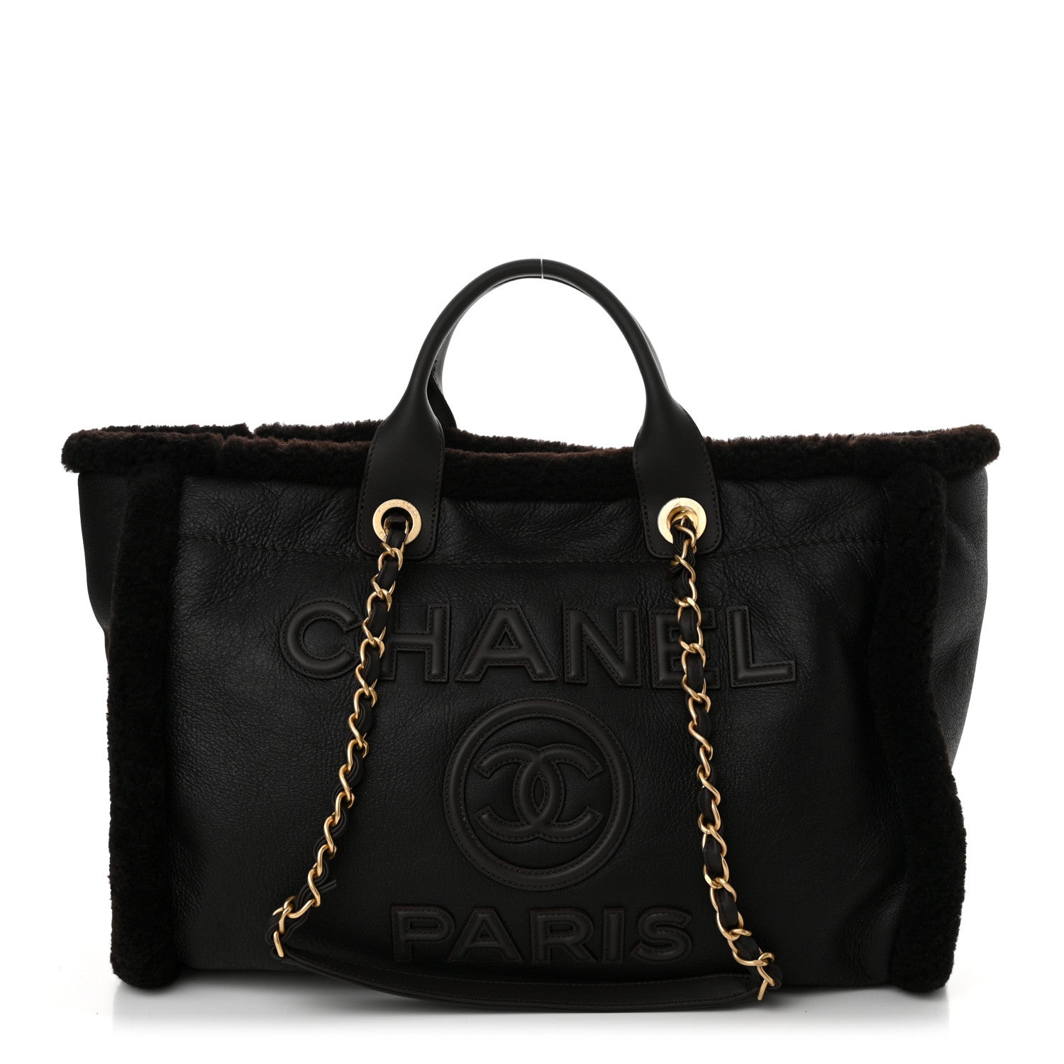 Chanel Lambskin Shearling Medium Deauville Tote Dark Brown 1 of 12