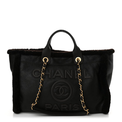 Chanel Lambskin Shearling Medium Deauville Tote Dark Brown 1 of 12