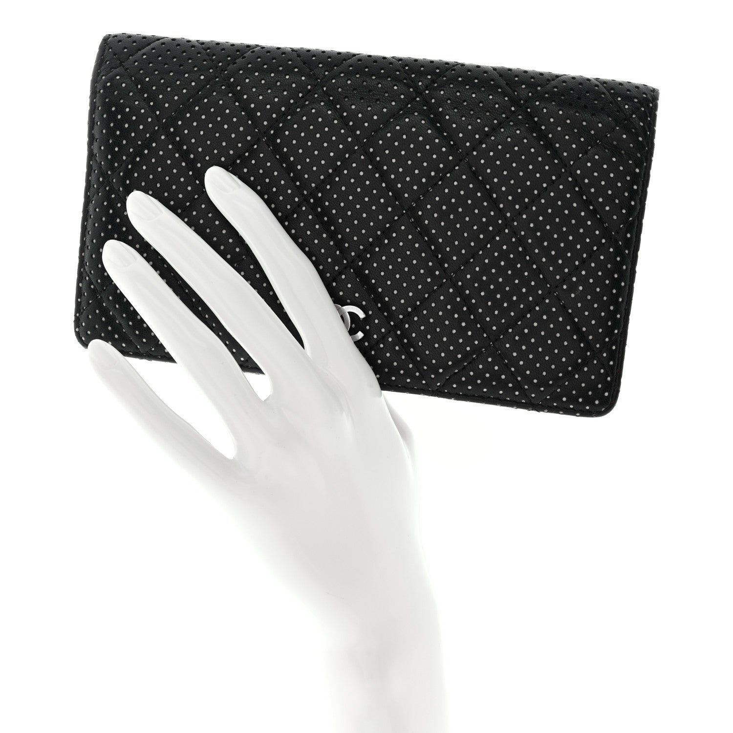 Chanel Lambskin Perforated Yen Wallet Black 2 of 14