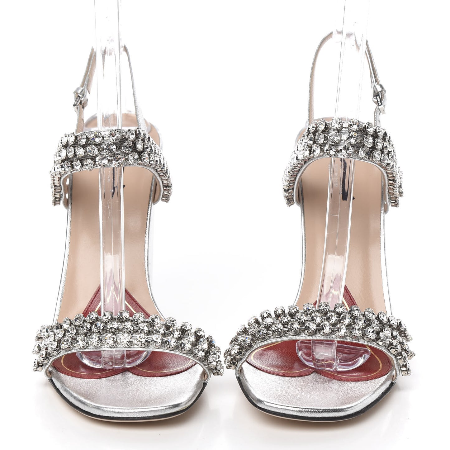 Nappa Silk Crystal Bertie High Heel Sandals 38.5 Argento