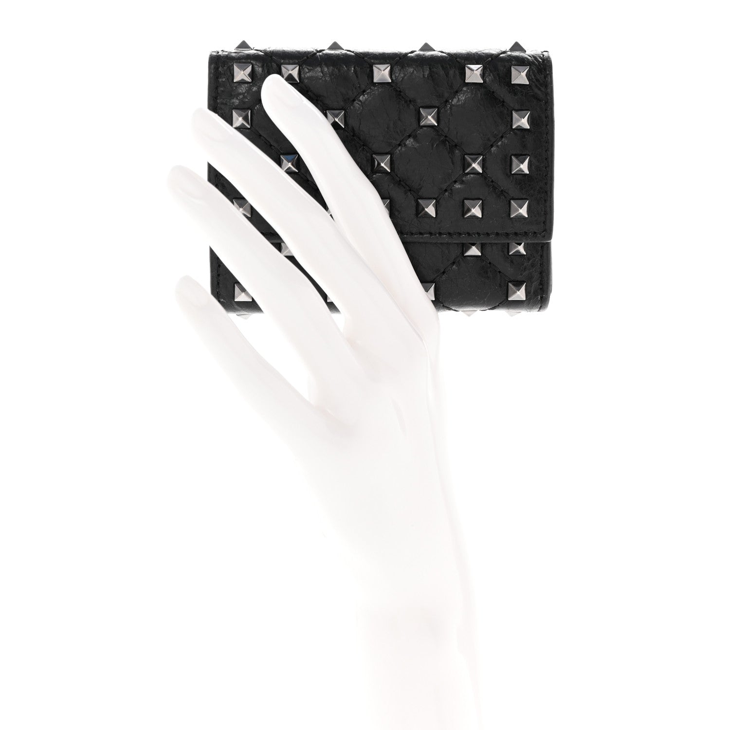 Valentino Garavani Craquele Nappa Rockstud Spike Bi-Fold Card Holder Black 2 of 6