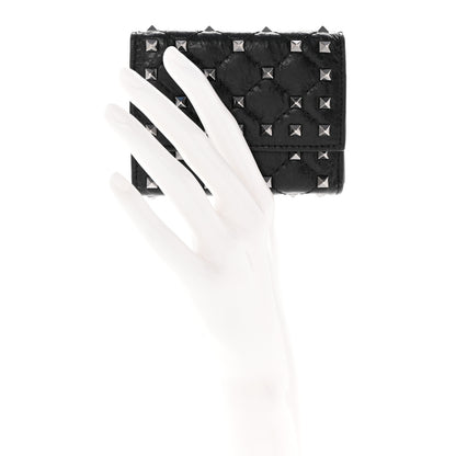 Valentino Garavani Craquele Nappa Rockstud Spike Bi-Fold Card Holder Black 2 of 6