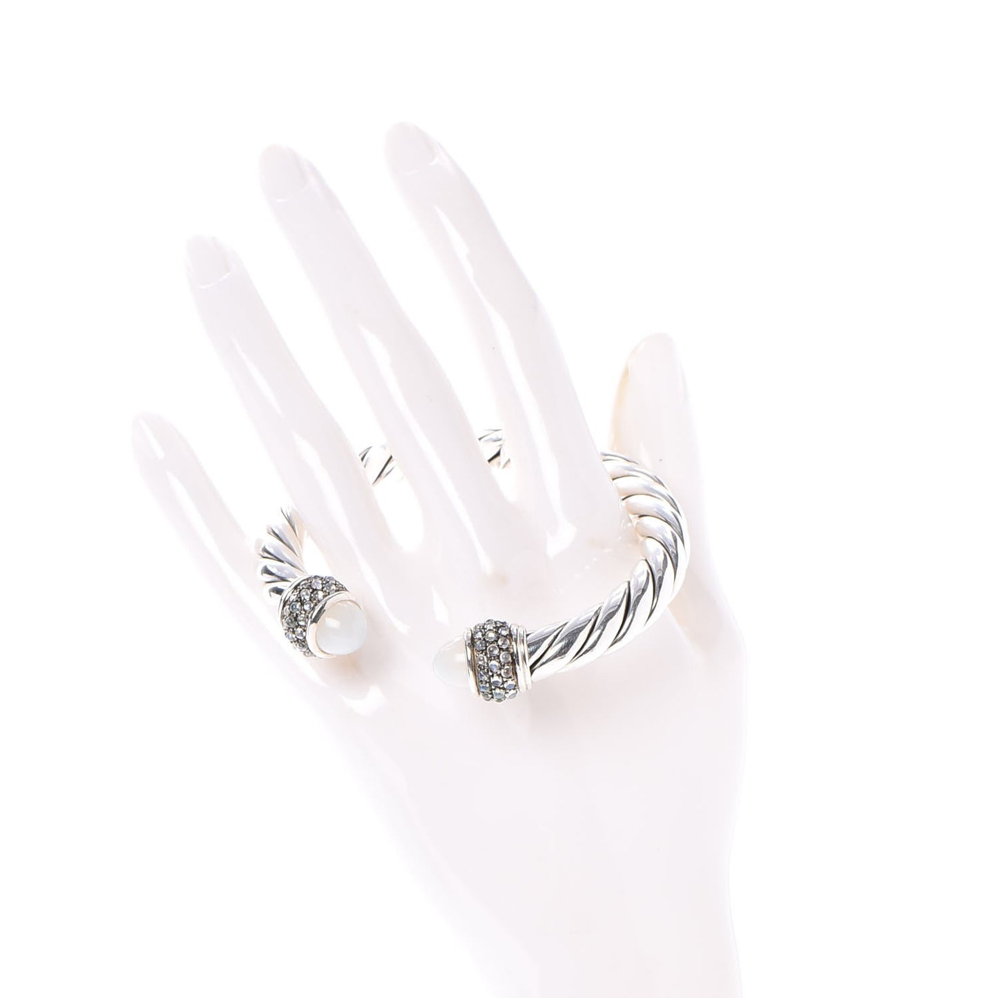 Sterling Silver Moon Quartz Blue Moonstone 10mm Cable Renaissance Bracelet