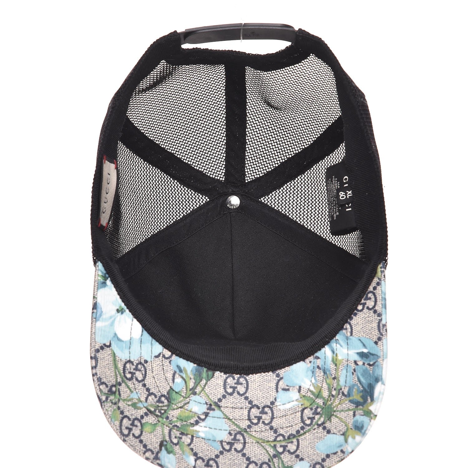 Gucci GG Supreme Monogram Blooms Baseball Hat XL Beige Blue Navy 6 of 9