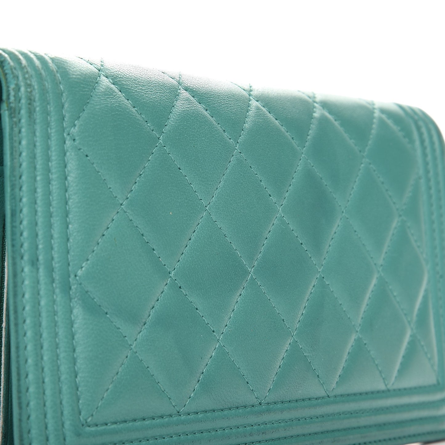 Lambskin Quilted Boy Yen Wallet Green