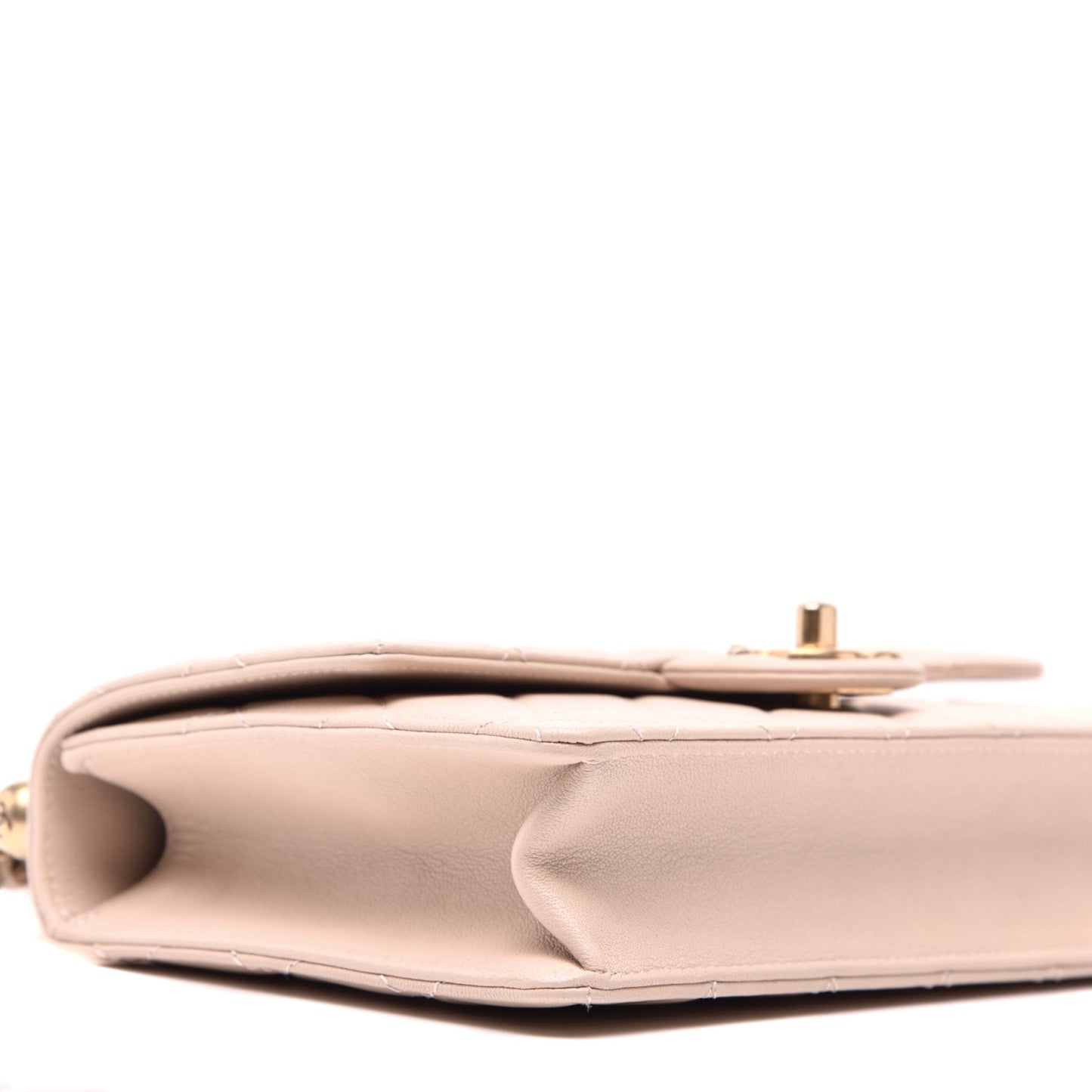 Lambskin Quilted Small Chic Pearls Flap Beige