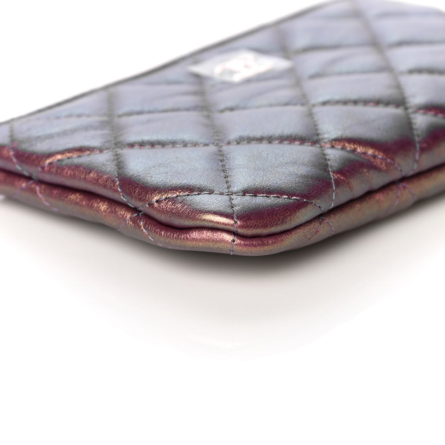 Iridescent Lambskin Quilted Small Cosmetic Case Purple