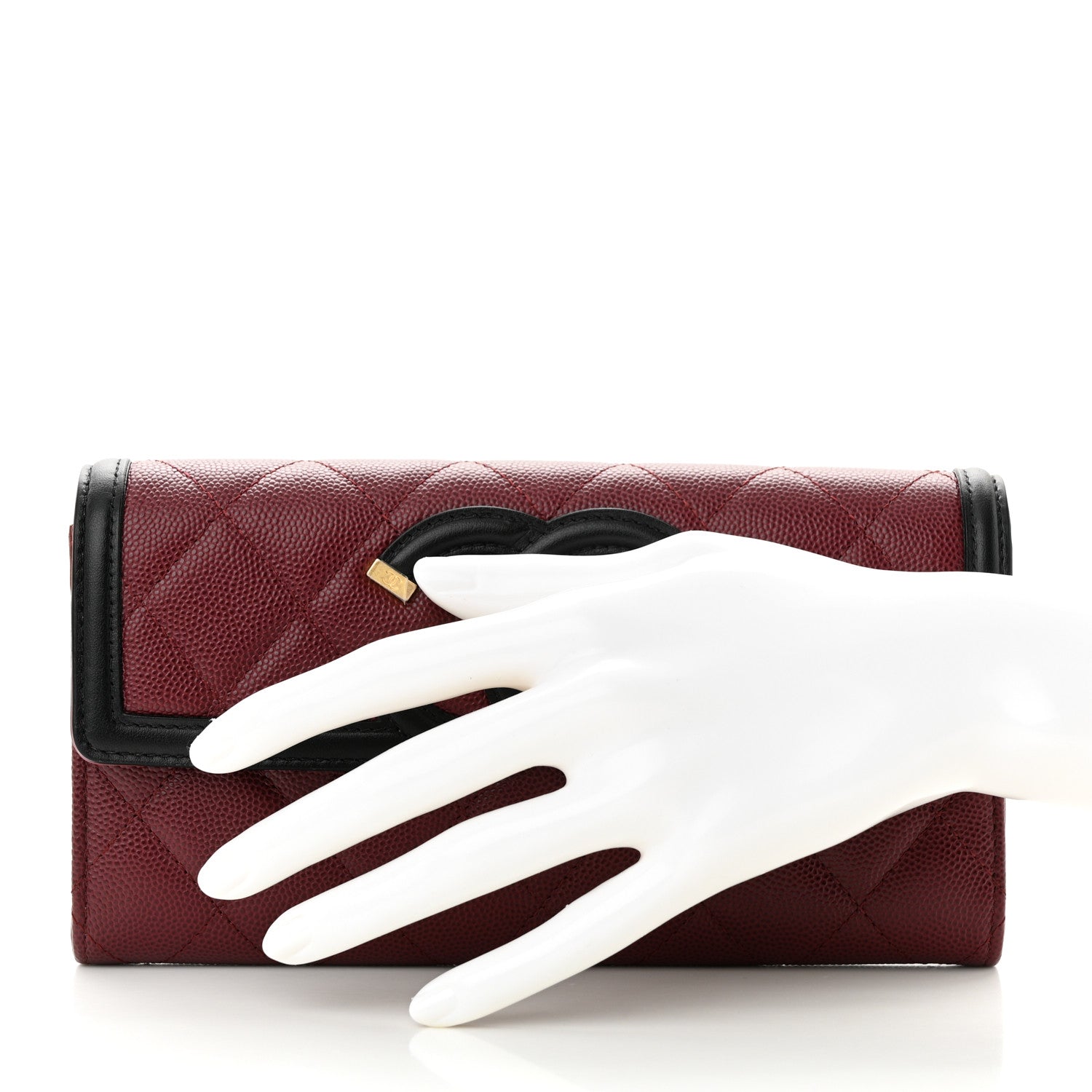 Chanel Caviar Quilted Filigree Large Gusset Flap Wallet Burgundy Black 2 of 8