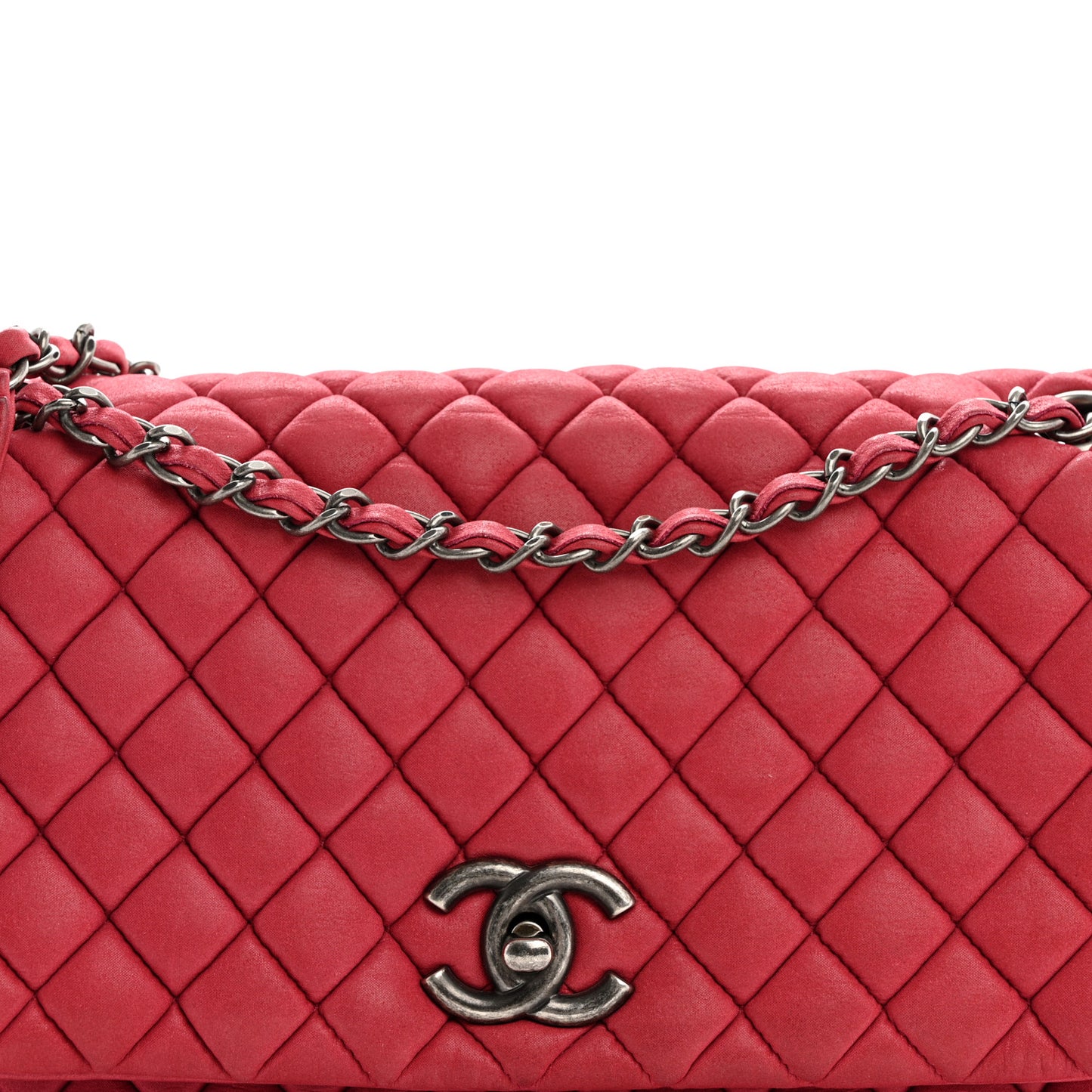 Iridescent Calfskin Large New Bubble Flap Fuchsia