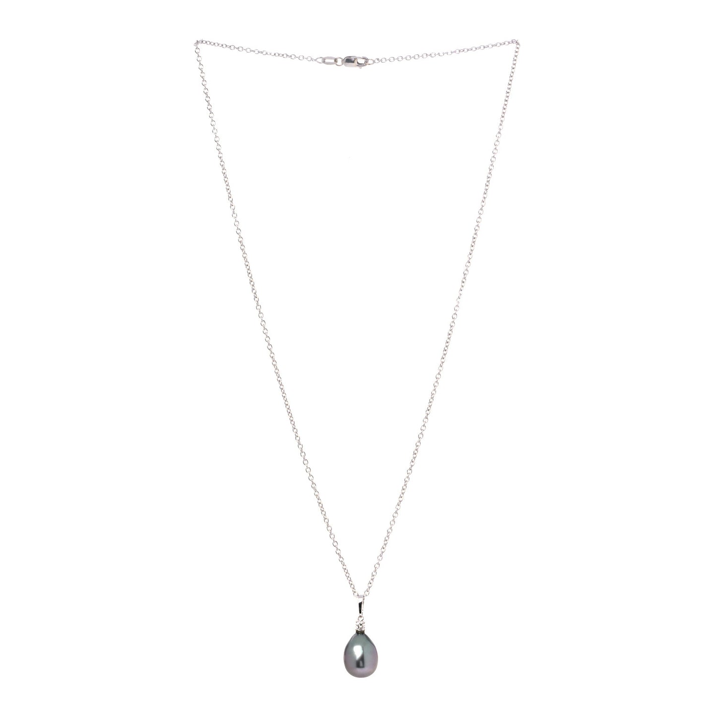 18K White Gold Diamond Black South Sea Pearl 10.5mm Pendant Necklace