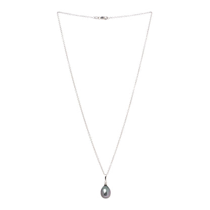 Mikimoto 18K White Gold Diamond Black South Sea Pearl 10.5mm Pendant Necklace 2 of 6