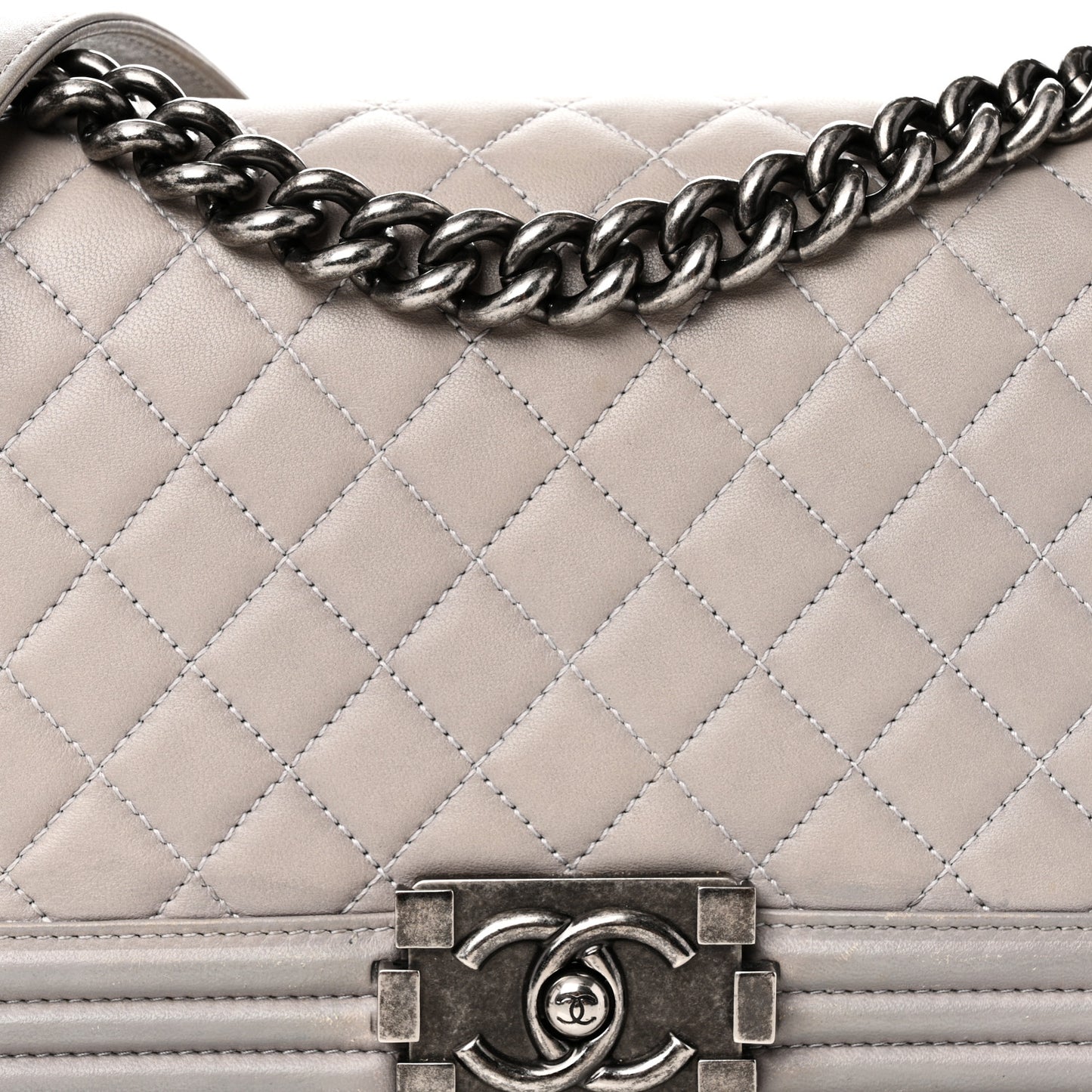 Lambskin Quilted Medium Boy Flap Grey