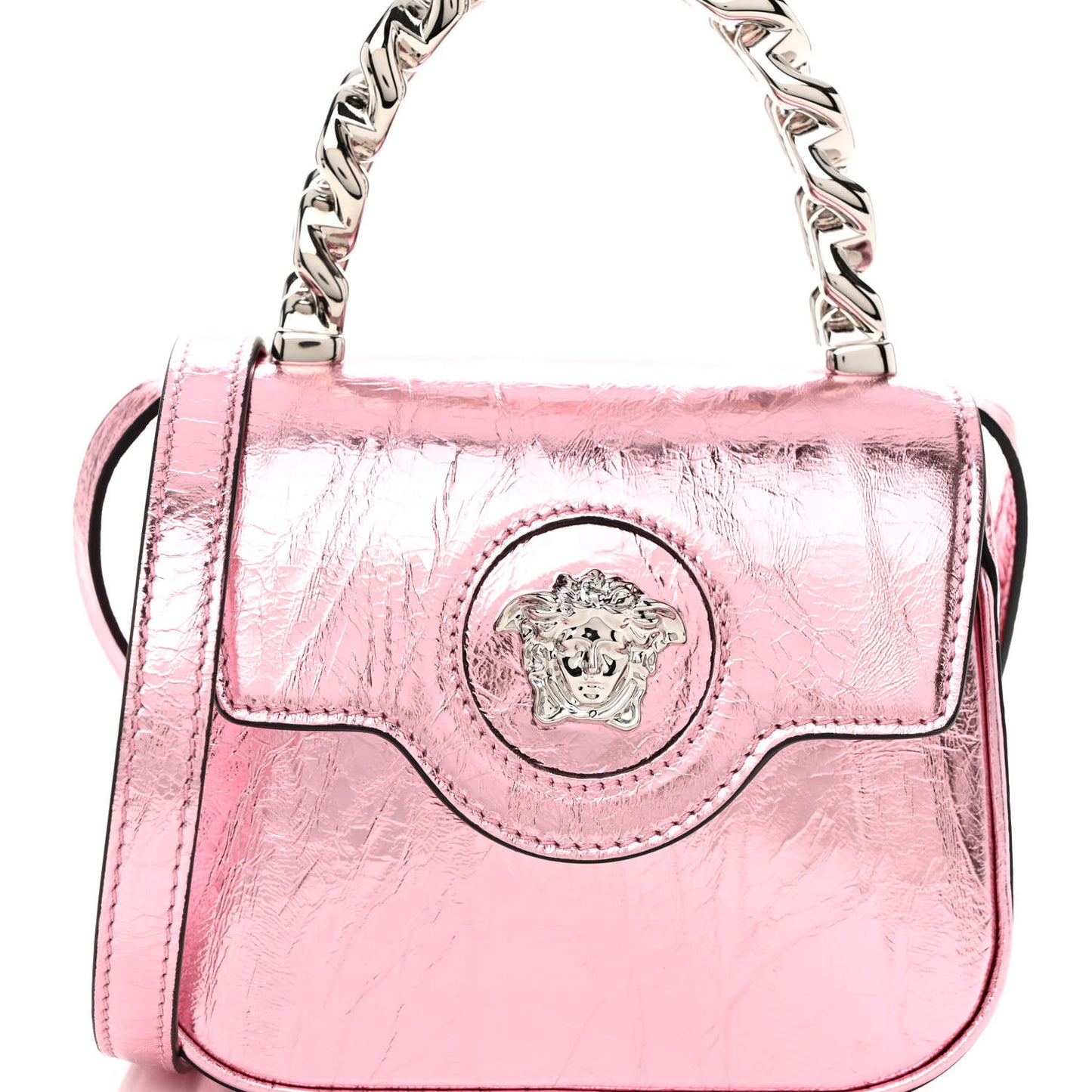 Metallic Crackled Lambskin Mini La Medusa Bag Pink