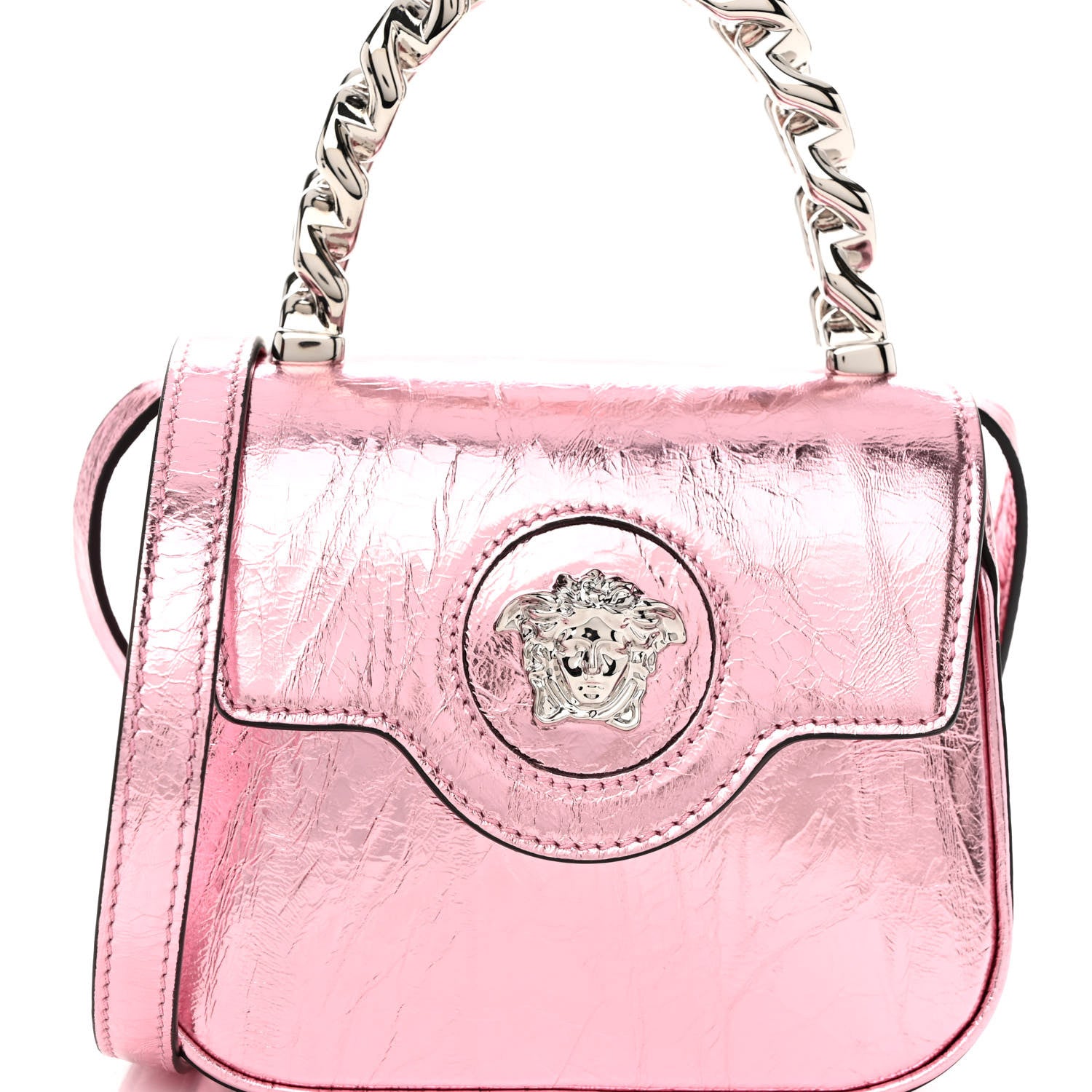 Versace Metallic Crackled Lambskin Mini La Medusa Bag Pink 8 of 11