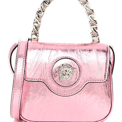 Versace Metallic Crackled Lambskin Mini La Medusa Bag Pink 8 of 11