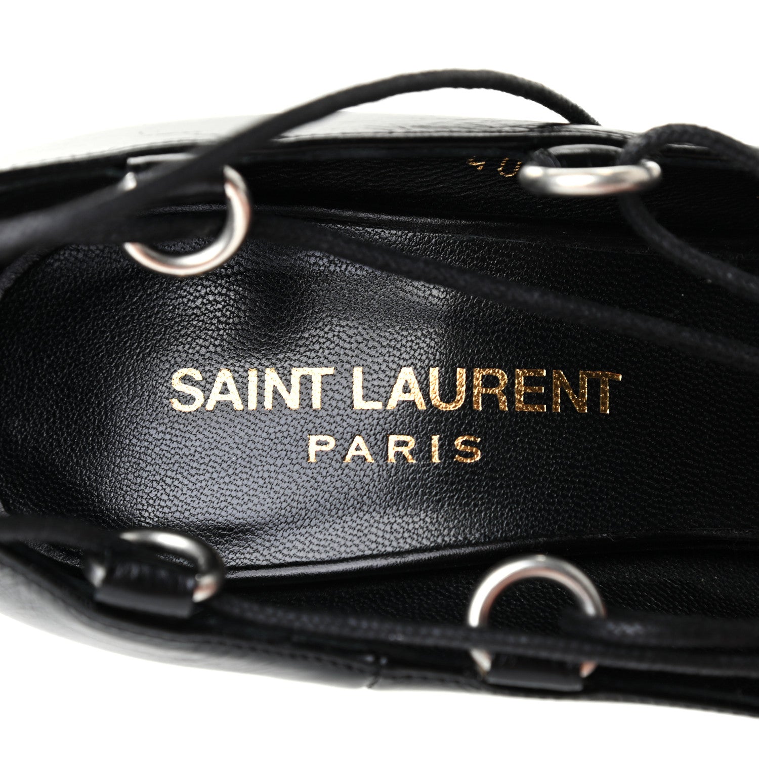 Saint Laurent Shiny Calfskin Paris 105 Lace Up Pumps 35.5 Black 6 of 7