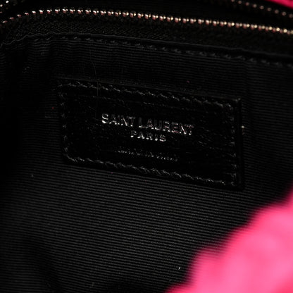 Saint Laurent Merino Shearling Lambskin Quilted Small Loulou Puffer Monogram Chain Satchel Fuchsia 6 of 9