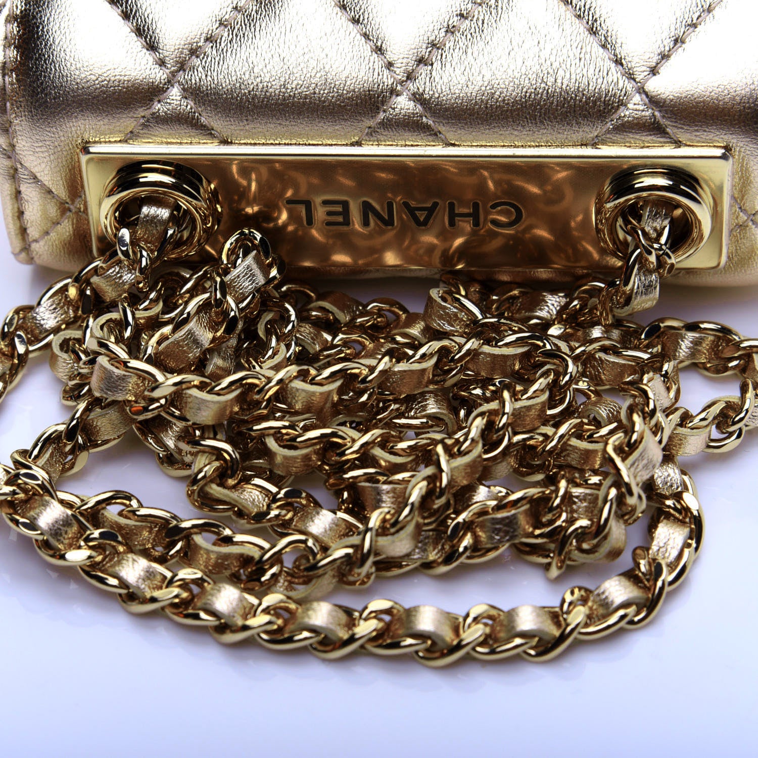 Chanel Metallic Lambskin Quilted Mini Trendy CC Clutch With Chain Gold 15 of 17