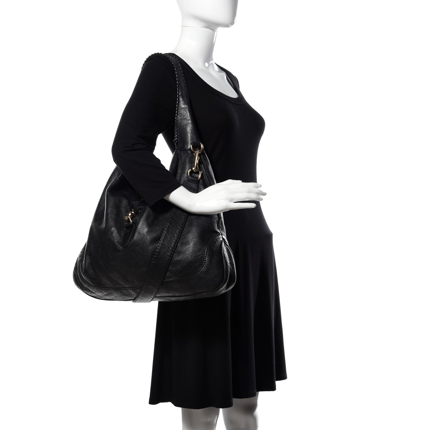 Gucci Pebbled Calfskin Large New Jackie Shoulder Bag Black 2 of 9