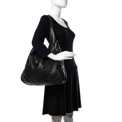 Gucci Pebbled Calfskin Large New Jackie Shoulder Bag Black 2 of 9