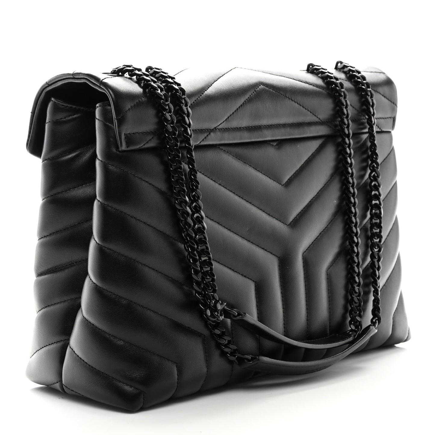 Calfskin Y Quilted Monogram Monochrome Medium Loulou Chain Satchel Black