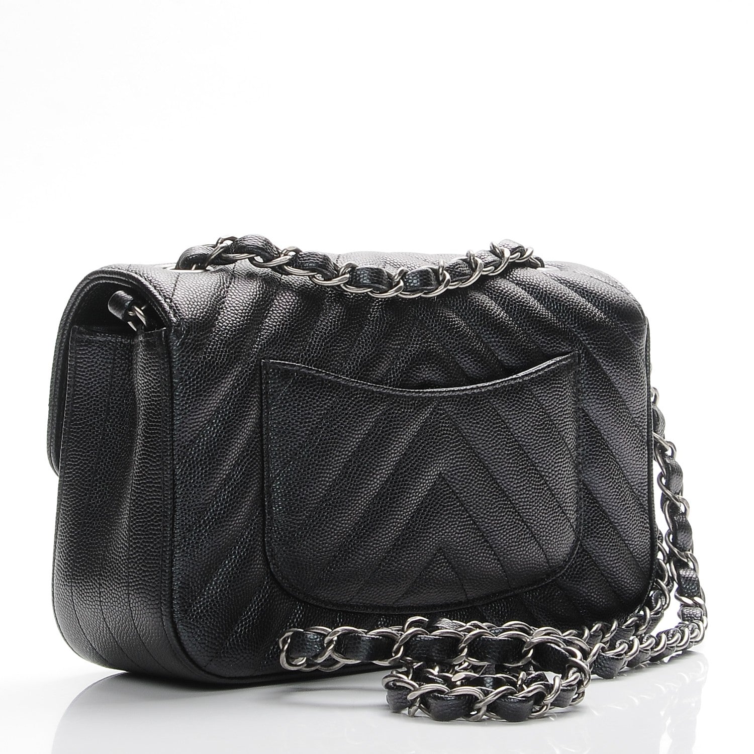 Chanel Metallic Caviar Chevron Quilted Mini Rectangular Flap Black 3 of 8