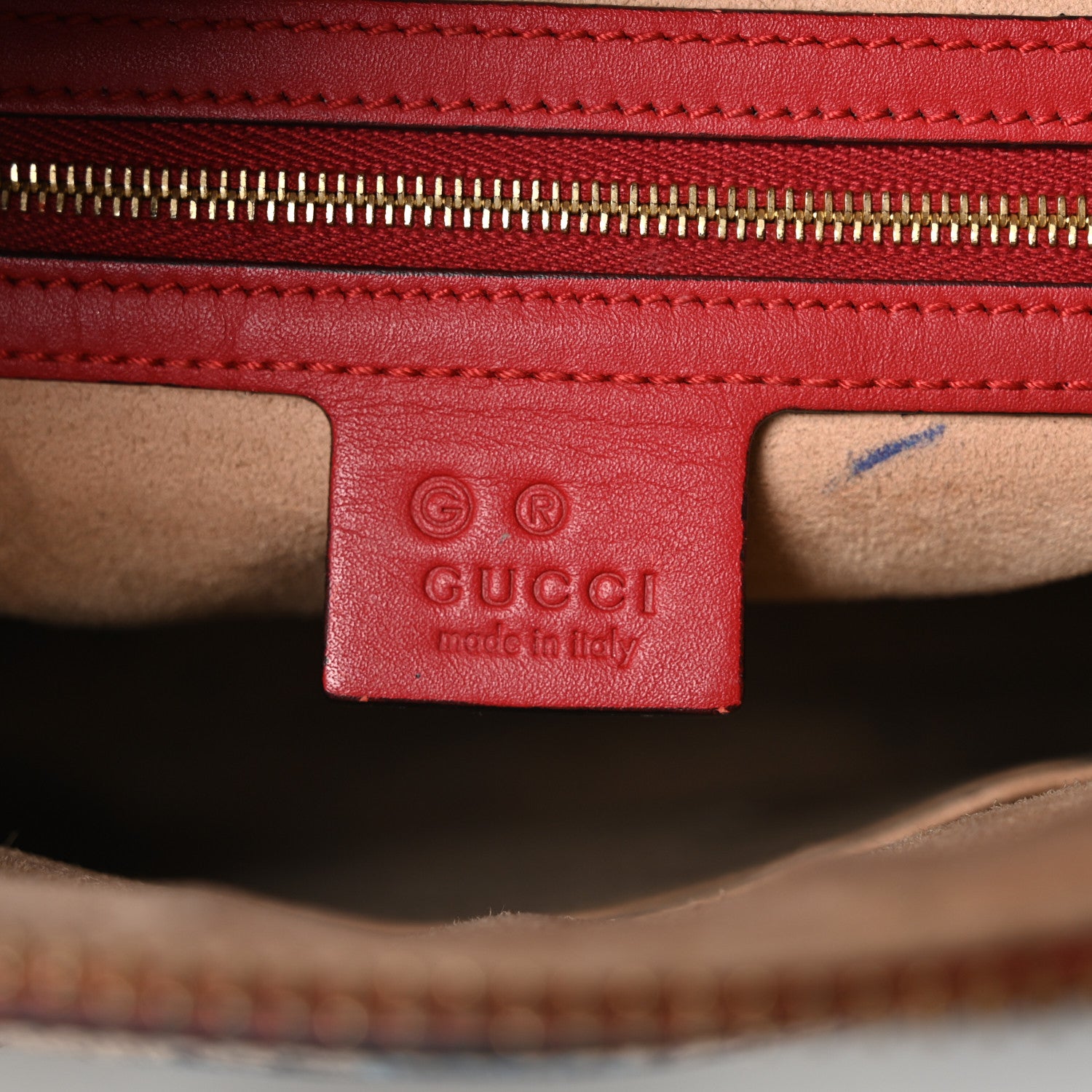 Gucci GG Supreme Monogram Blooms Medium Zippered Bucket Tote Beige Blue Navy Hibiscus Red 6 of 10