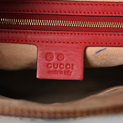 Gucci GG Supreme Monogram Blooms Medium Zippered Bucket Tote Beige Blue Navy Hibiscus Red 6 of 10