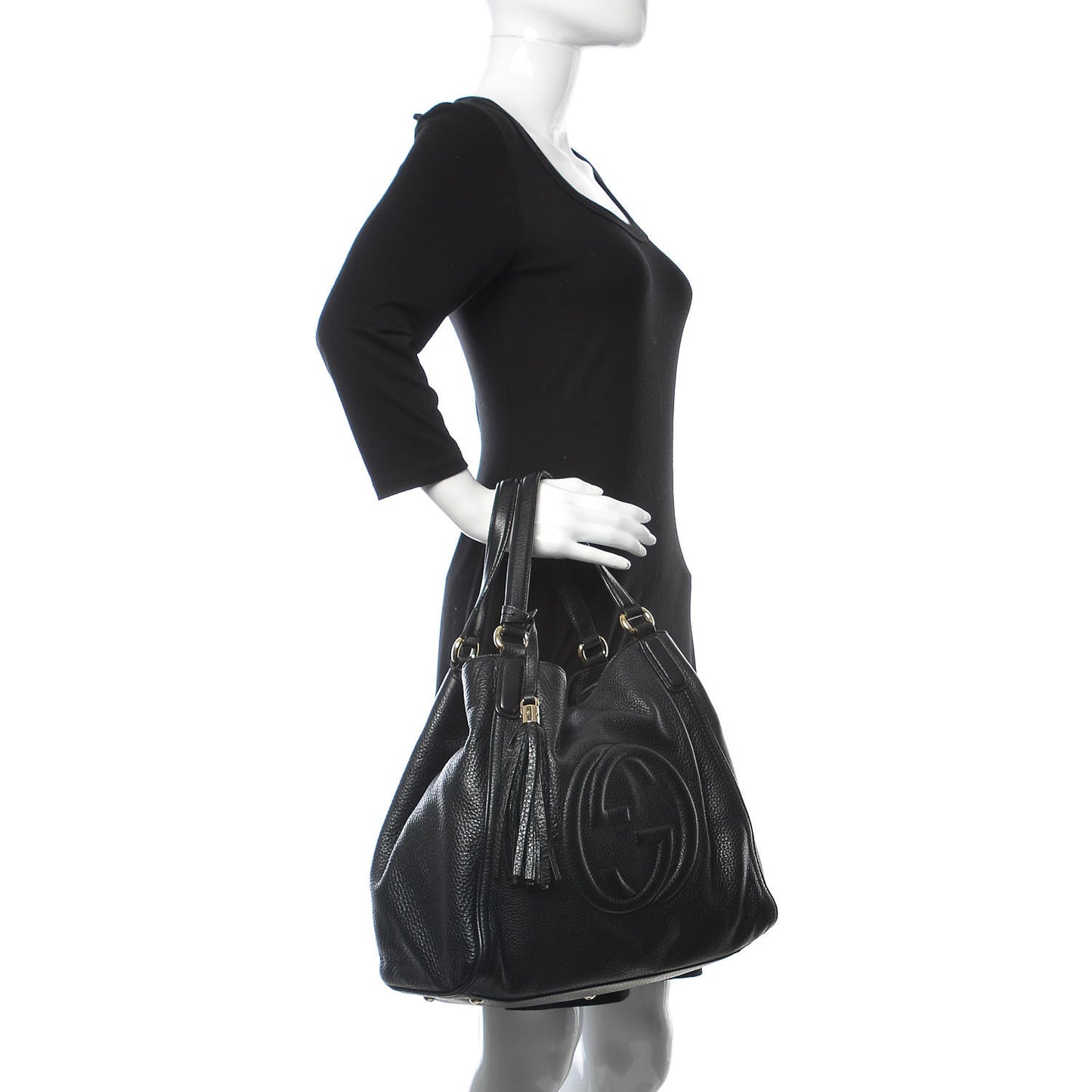 Pebbled Calfskin Medium Soho Shoulder Bag Black
