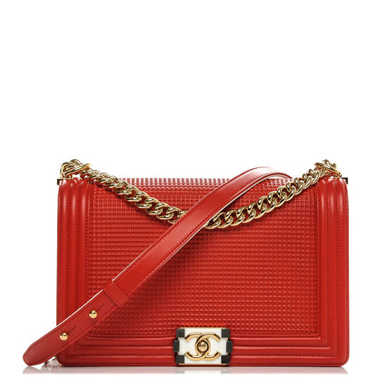 Chanel Lambskin Embossed New Medium Boy Cube Flap Red 1 of 9