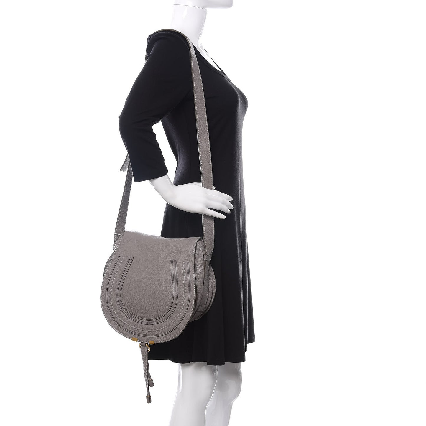 Calfskin Medium Marcie Round Crossbody Bag Cashmere Grey