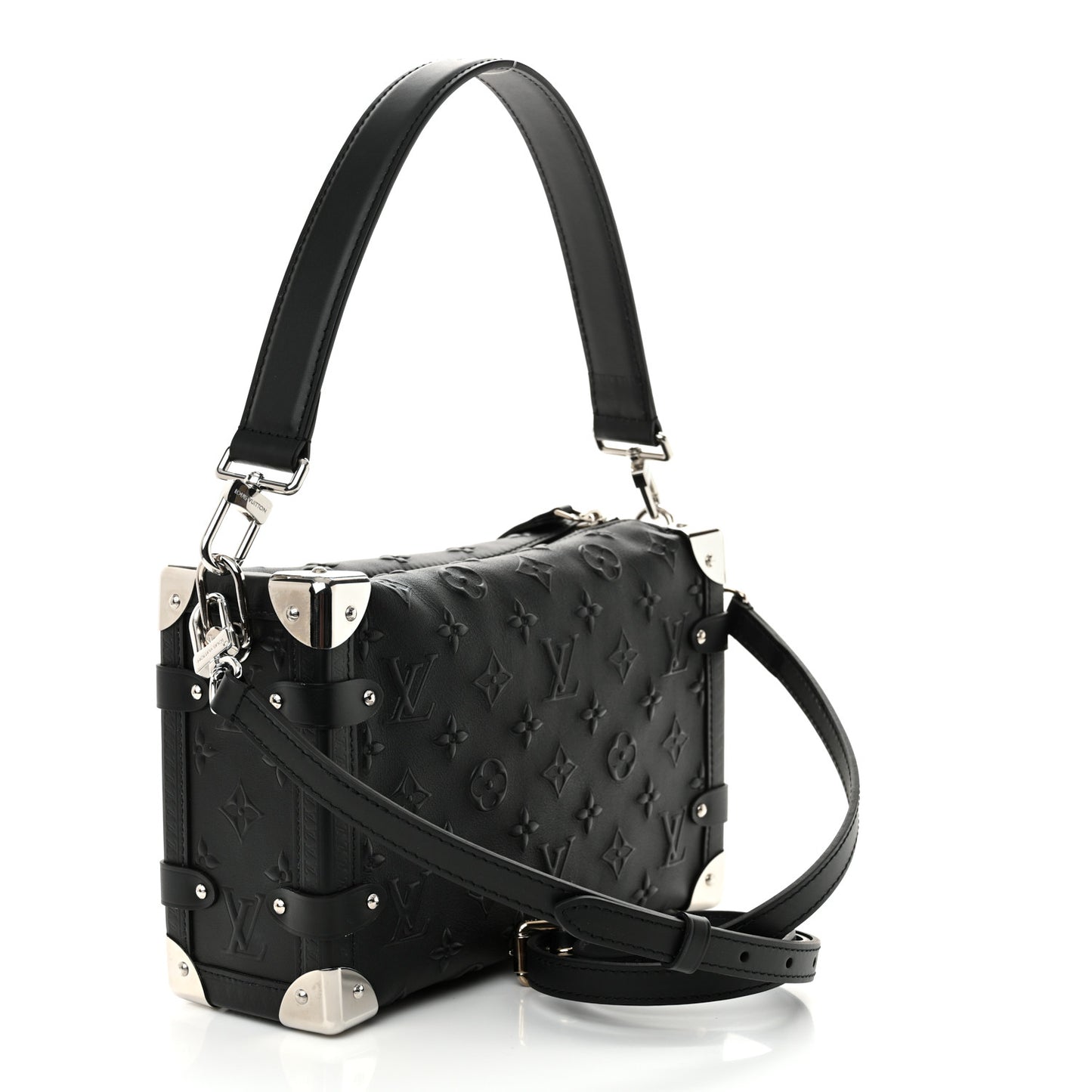 Calfskin Debossed Monogram Side Trunk Black