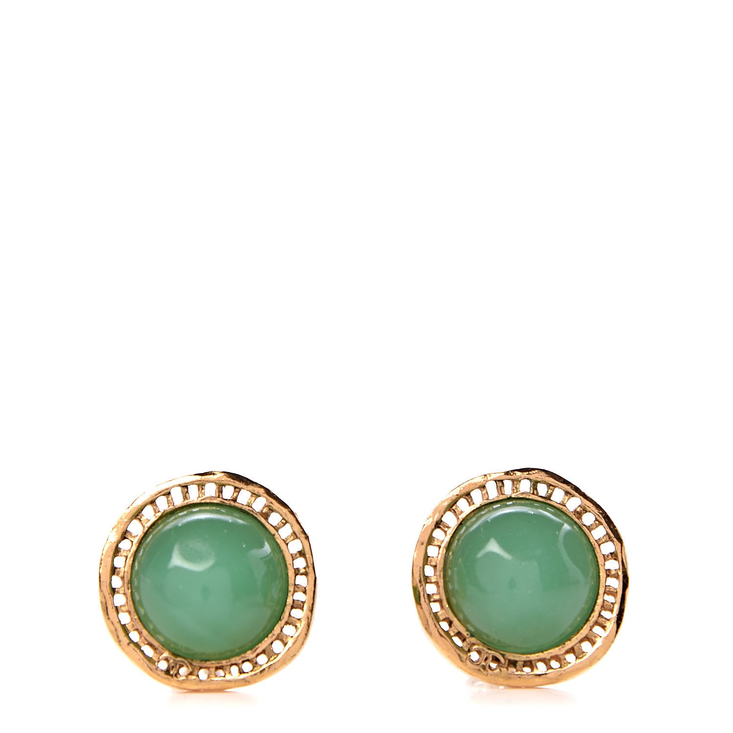Chanel Resin CC Clip On Earrings Gold Green 1 of 4