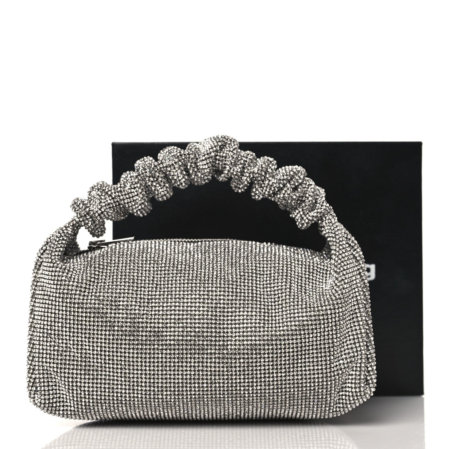 Alexander Wang Mesh Crystal Rhinestone Mini Scrunchie Clutch Black Silver 8 of 8
