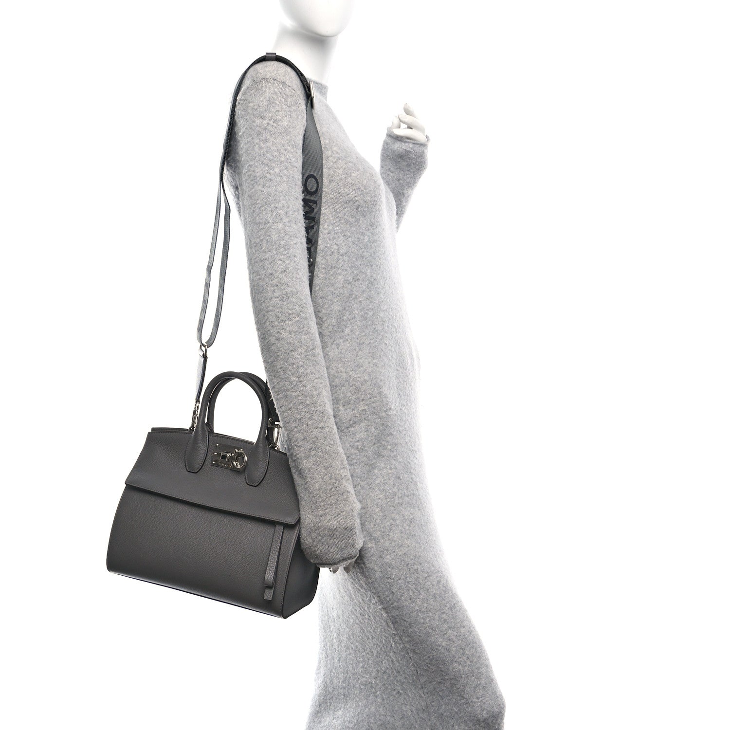 Salvatore Ferragamo Calfskin Medium Studio Soft Bag Grey 2 of 10