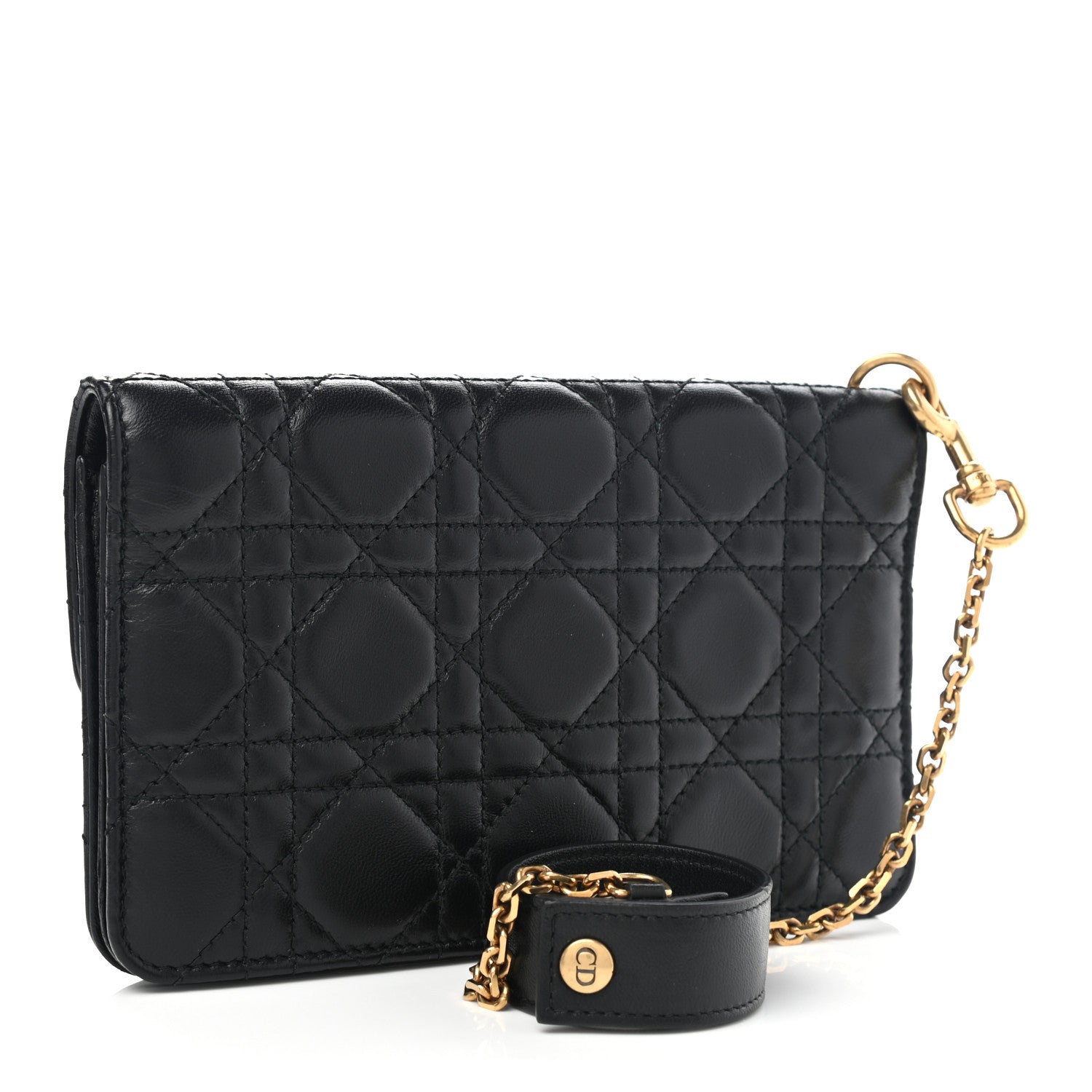 Christian Dior Lambskin Cannage Dioraddict Wristlet Clutch Black 3 of 10