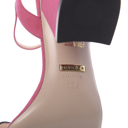 Gucci Kid Scamosciato GG Marmont Ankle Wrap 75mm Sandals 35.5 Hot Pink 7 of 7