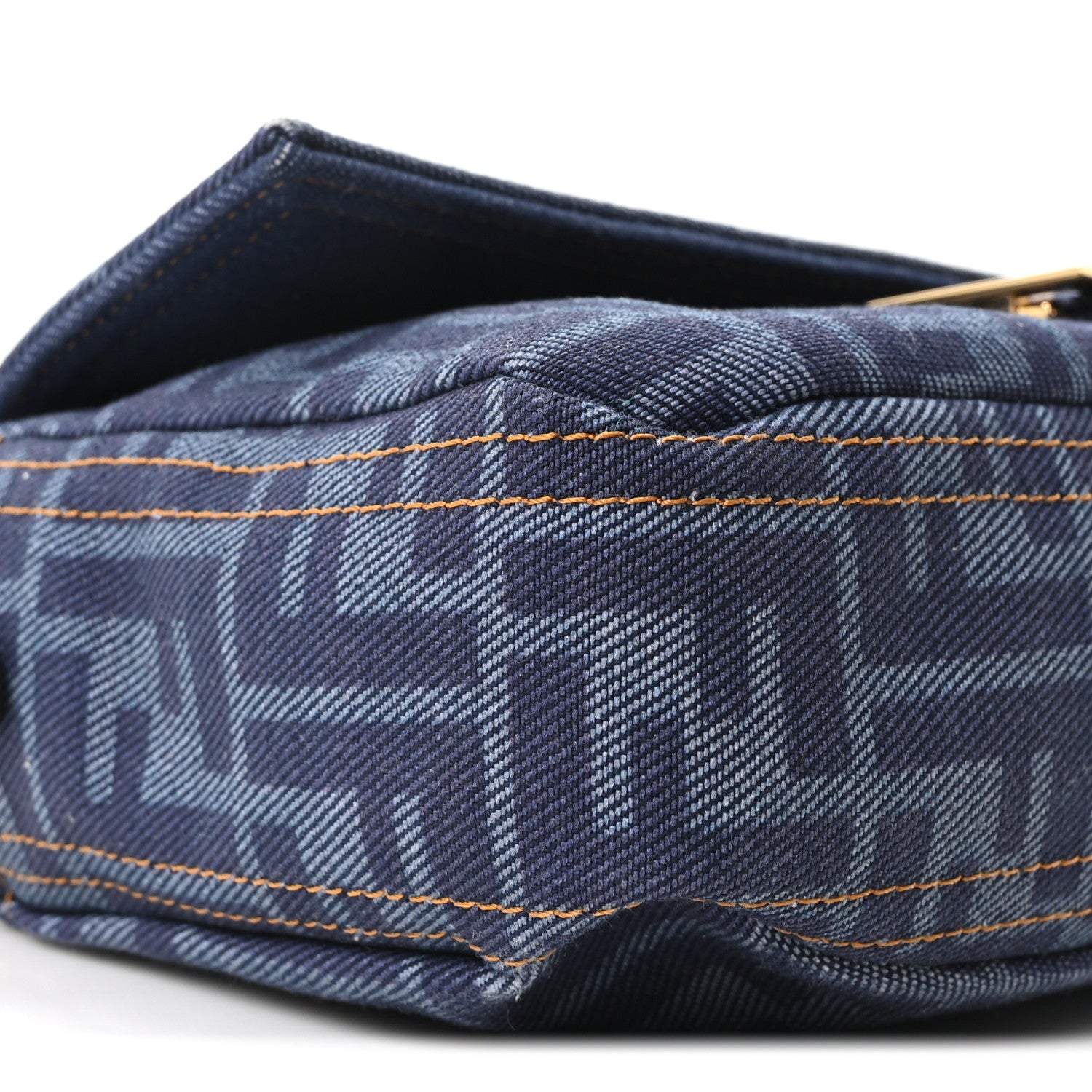 Fendi Denim FF Embroidered Reversible Baguette Blue 8 of 9